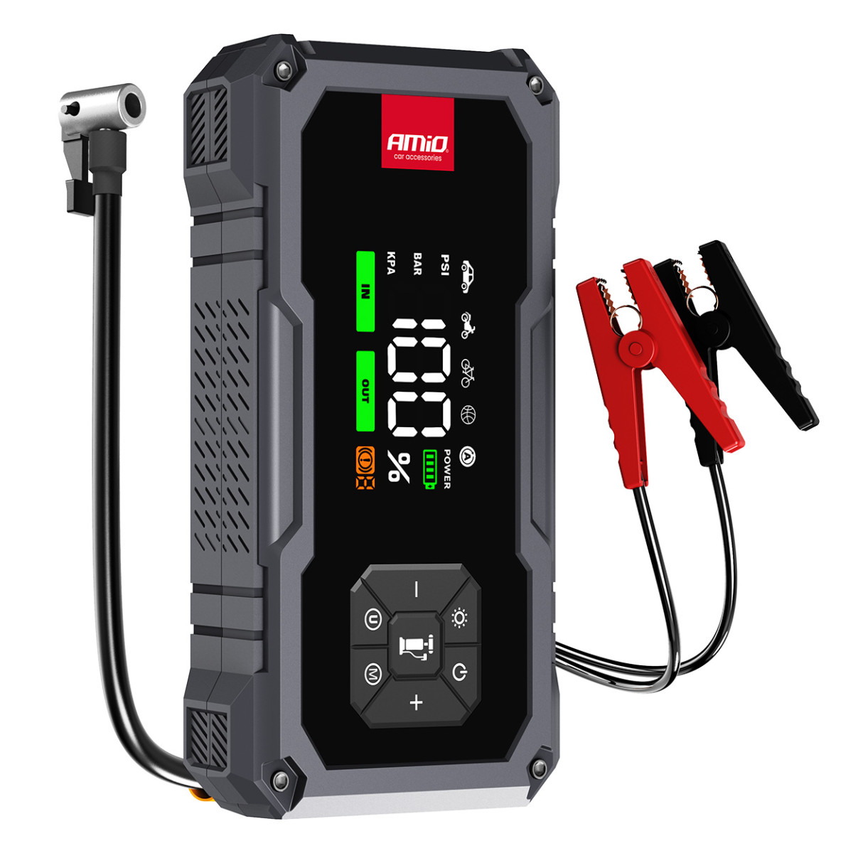 4in1 automašīnas palaišanas/LED/kompresora/ārējā akumulatora akumulators 12V 7.2Ah 600A PRO AMIO-04674