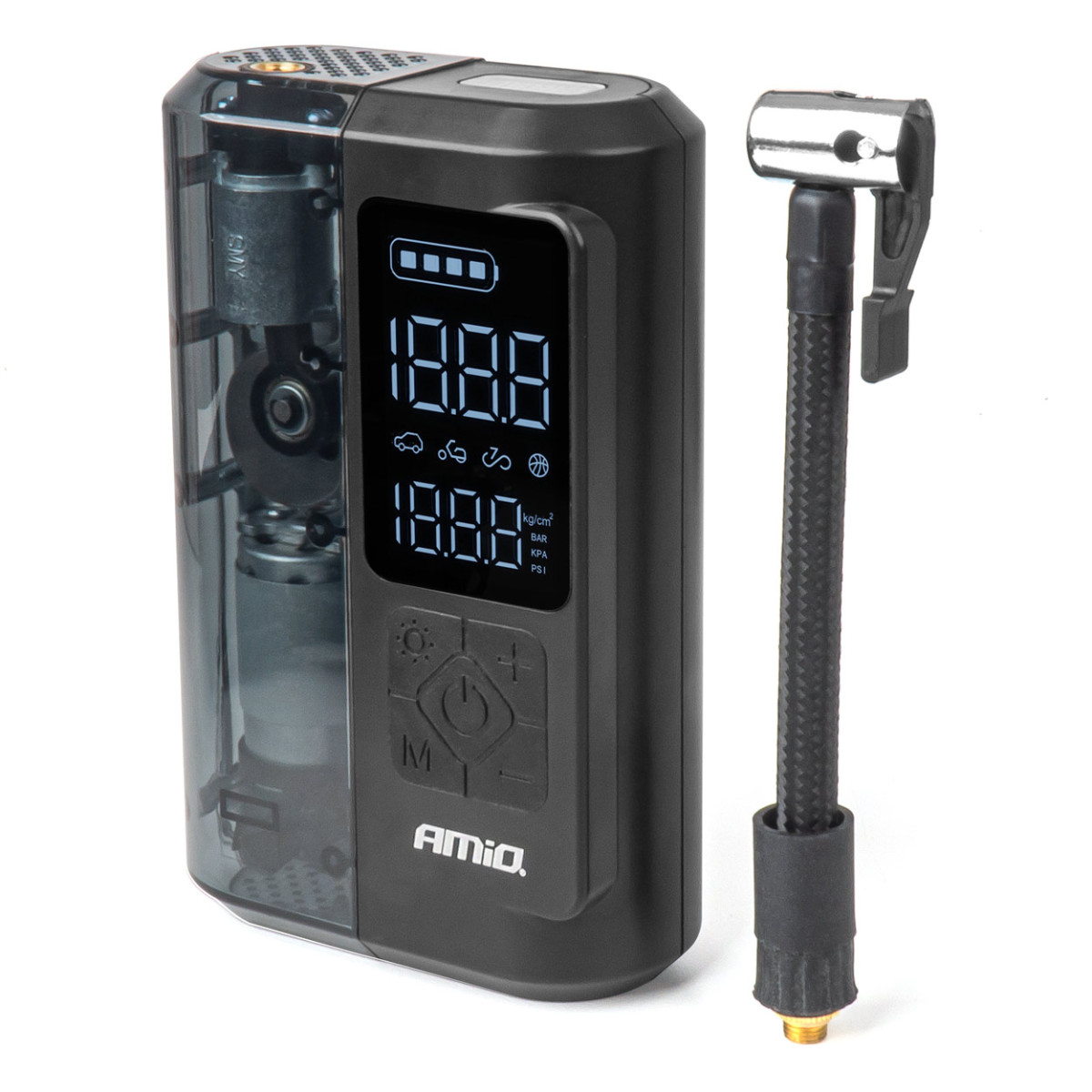 Bezvadu automašīnas kompresors 40 W ar LED, powerbank funkciju un USB-C, AMIO-04378