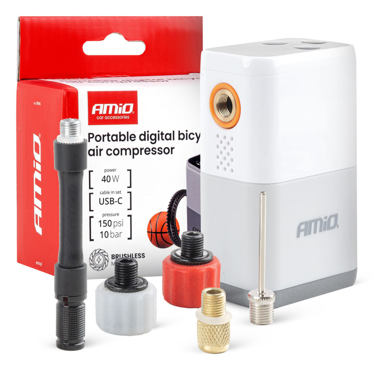 Bezvadu mini gaisa kompresors velosipēdiem, 40 W, USB-C, AMIO-04946