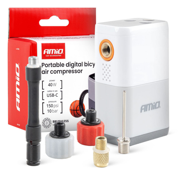 Bezvadu mini gaisa kompresors velosipēdiem, 40 W, USB-C, AMIO-04946