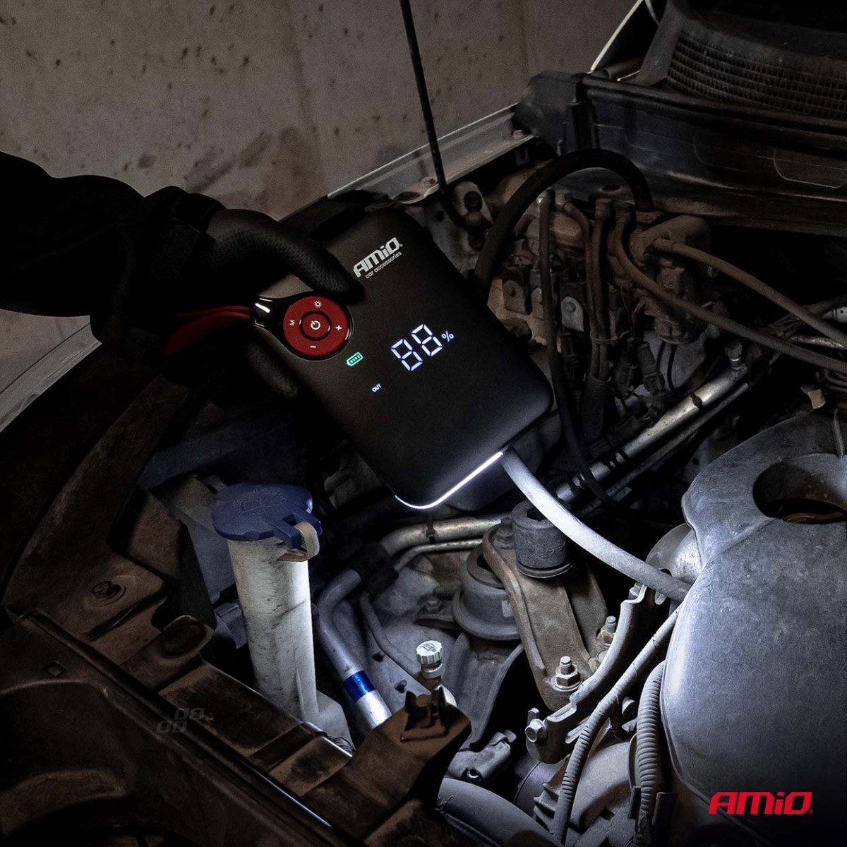 Mini 4in1 automašīnas palaišanas/LED/kompresora/ārējā akumulatora akumulators 12V 7.2Ah 600A PRO AMIO-04675