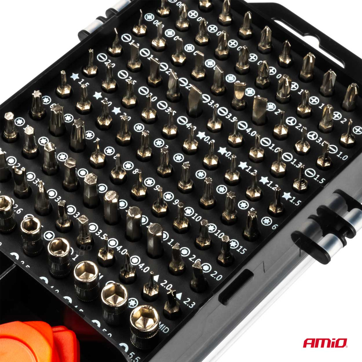 Precīzijas skrūvgriežu un uzgaļu komplekts, 115 gab., AMIO-03135