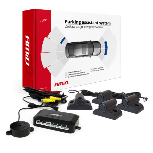 Parkošanās sensoru komplekts kamerai un LCD displejam, kravas automašīnām 19 mm, melns AMIO-04073