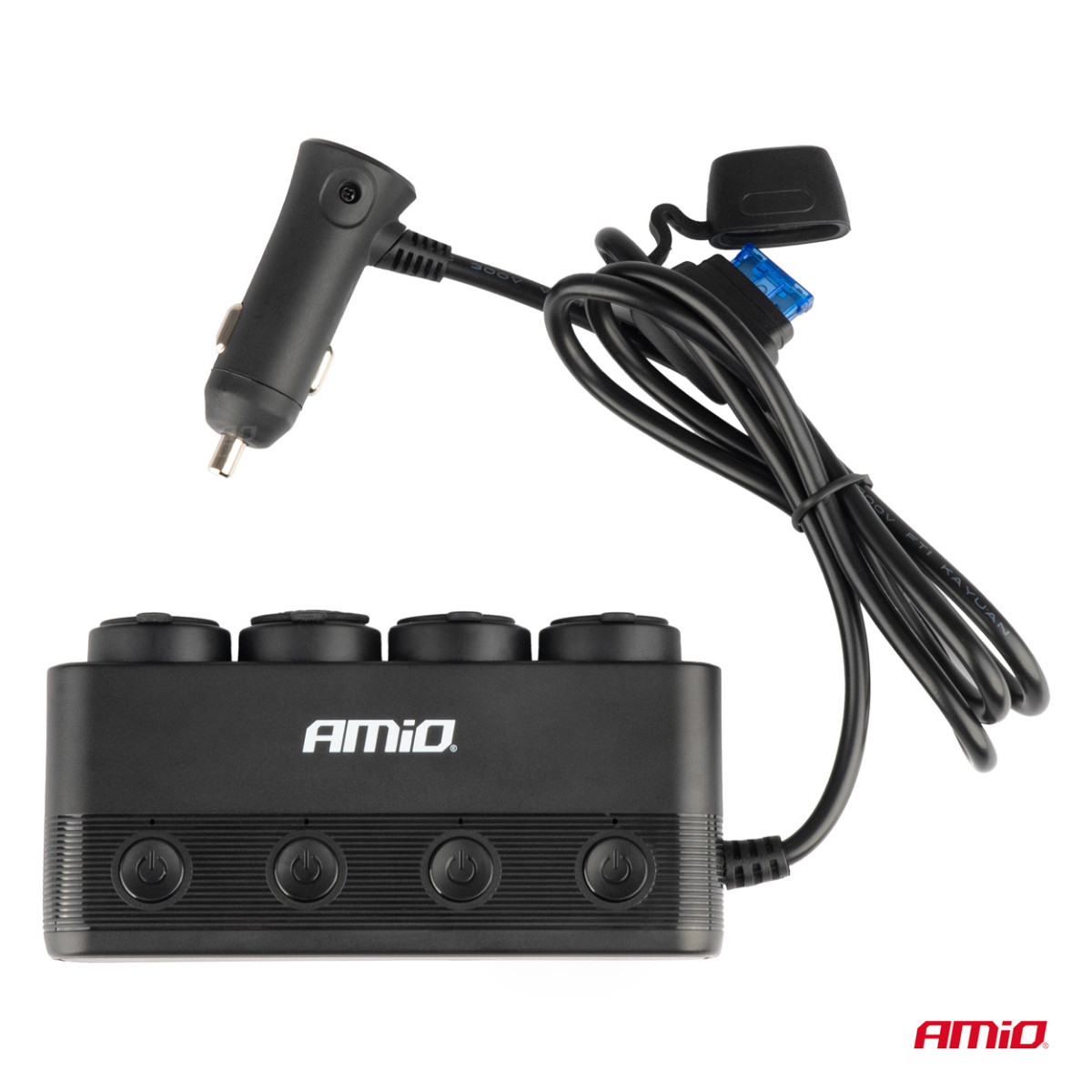 Automašīnas 4 kontaktligzdu pagarinātājs ar PD 30W un QC3.0 12/24V, maks. 216W AMIO-04175