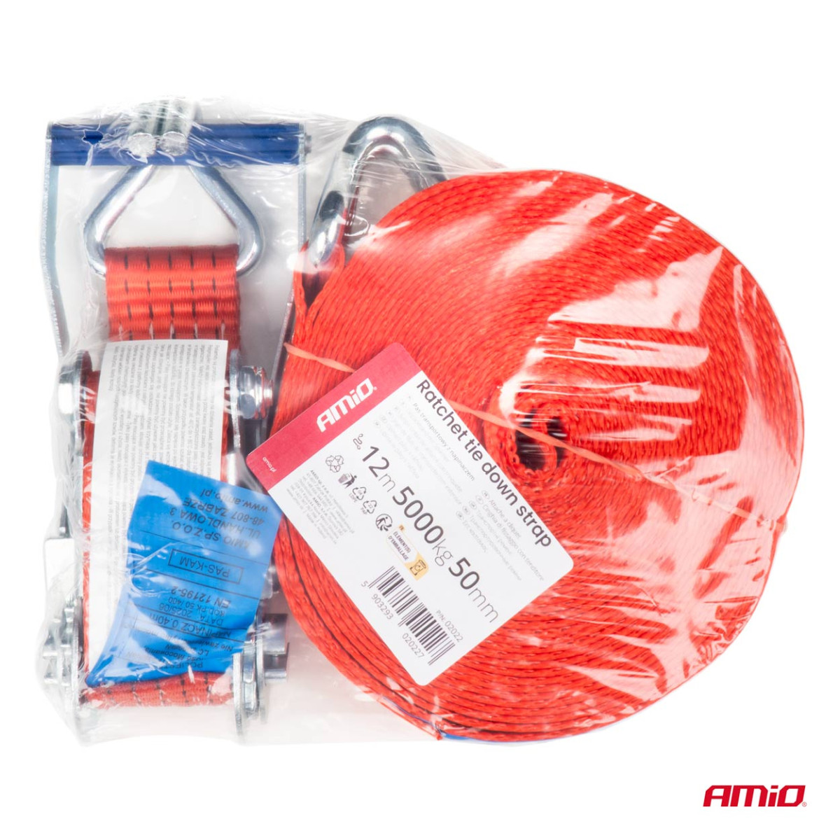 Kravas nostiprināšanas siksna ar spriegotāju 5000 kg, 12 m x 50 mm, AMIO-02022