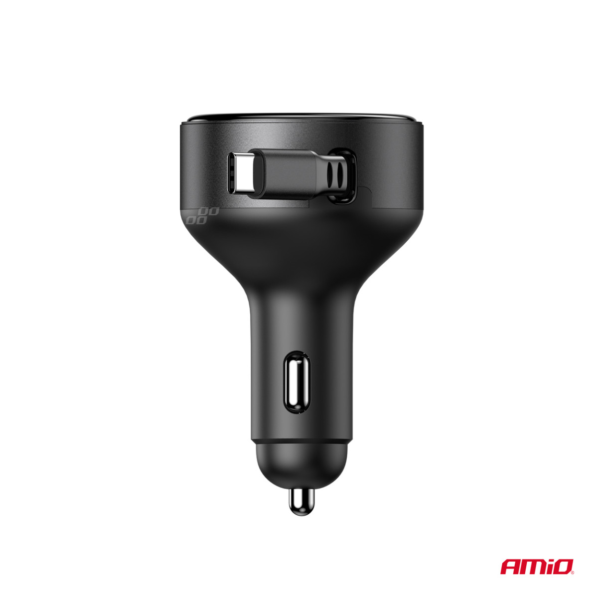 Automašīnas lādētājs ar ievelkamu C kabeli un USB-C 12/24V 60W AMIO-04368