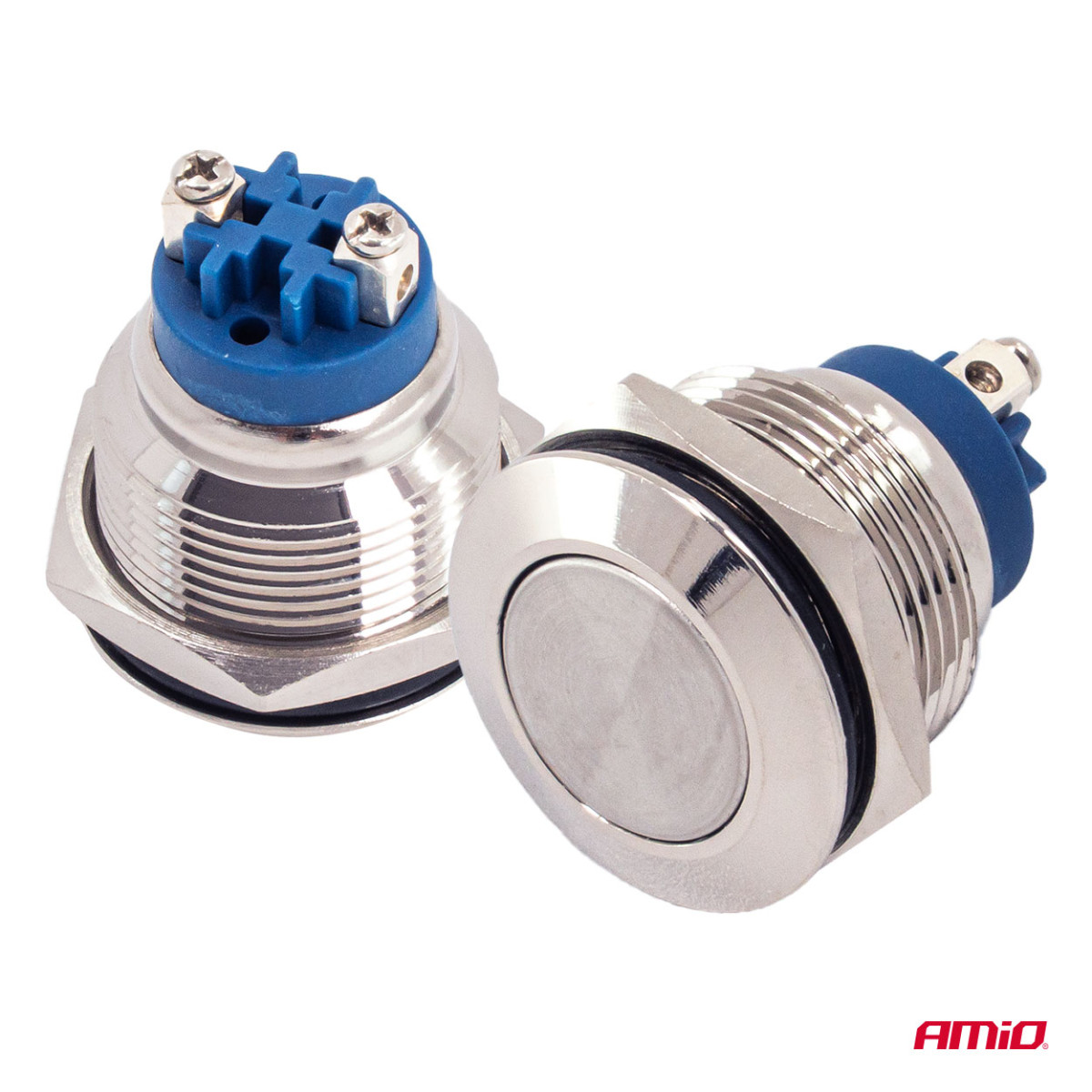 Apaļš metāla slēdzis ON/OFF 19 mm, 5 A, 12/230 V AMIO-04474