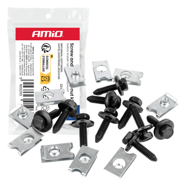 Skrūvju un stiprinājuma klipšu komplekts 22 mm, Ø 6 mm, 10 kompl., AMIO-05033