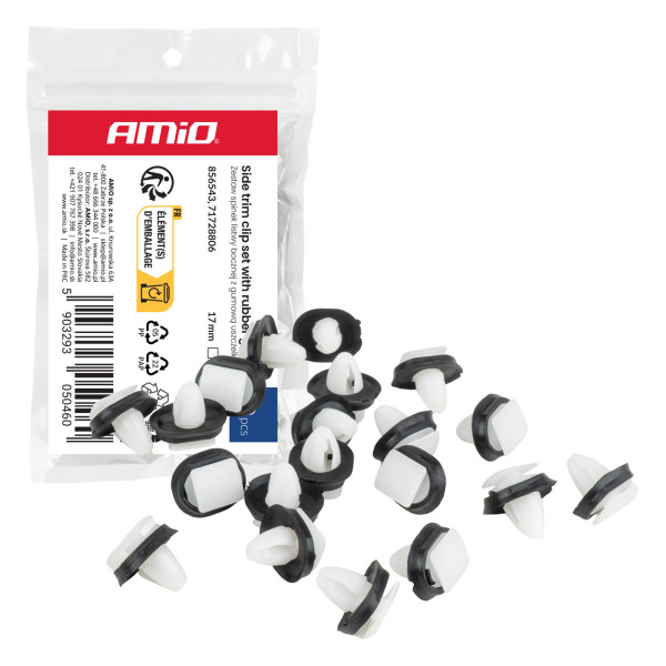 Sānu moldingu klipšu komplekts ar gumijas blīvi Ø 8 mm, 17 mm, 20 gab., AMIO-05046