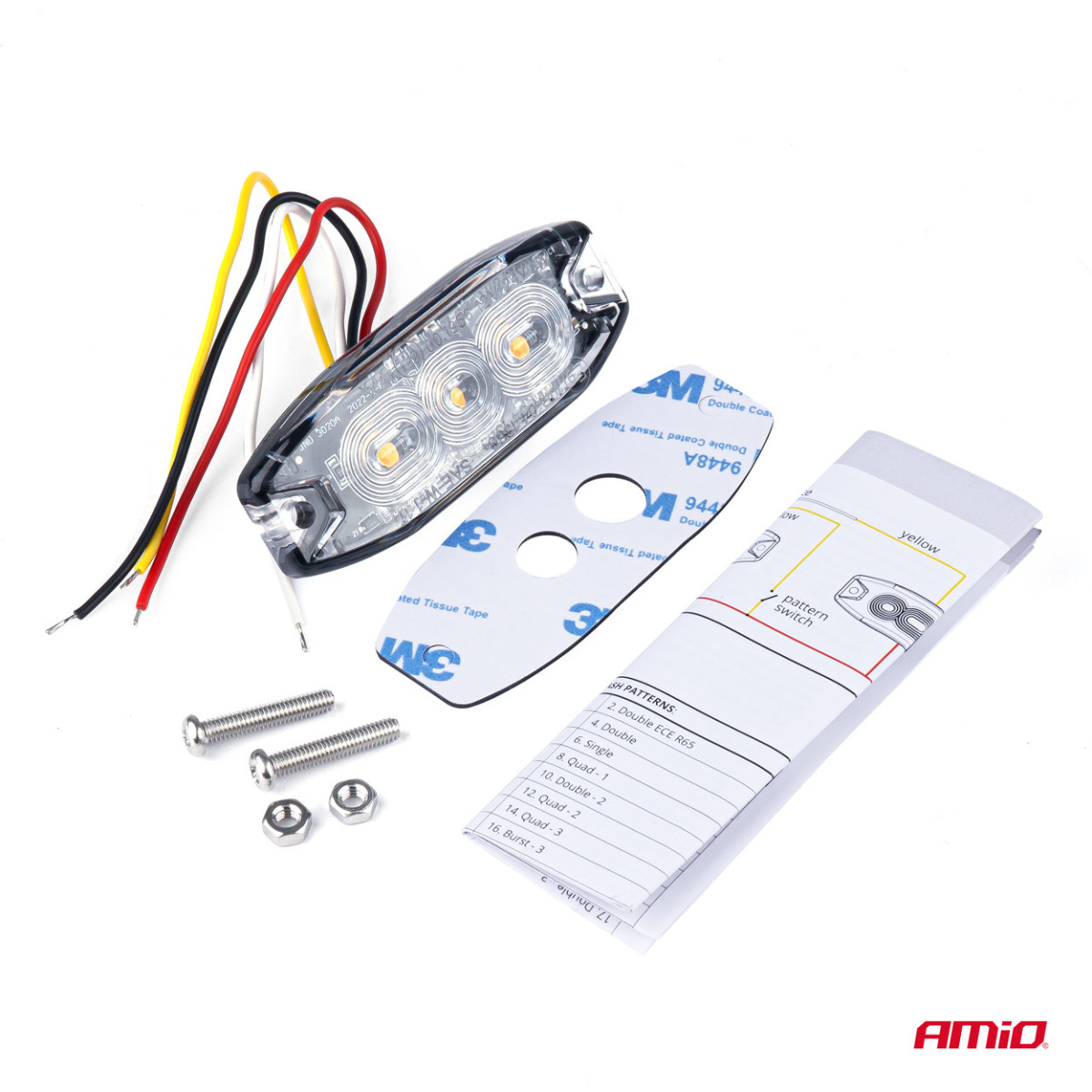 Plakana LED brīdinājuma gaisma Slim Amber 3x3W LED R65 R10 12/24V IP67 AMIO-02297