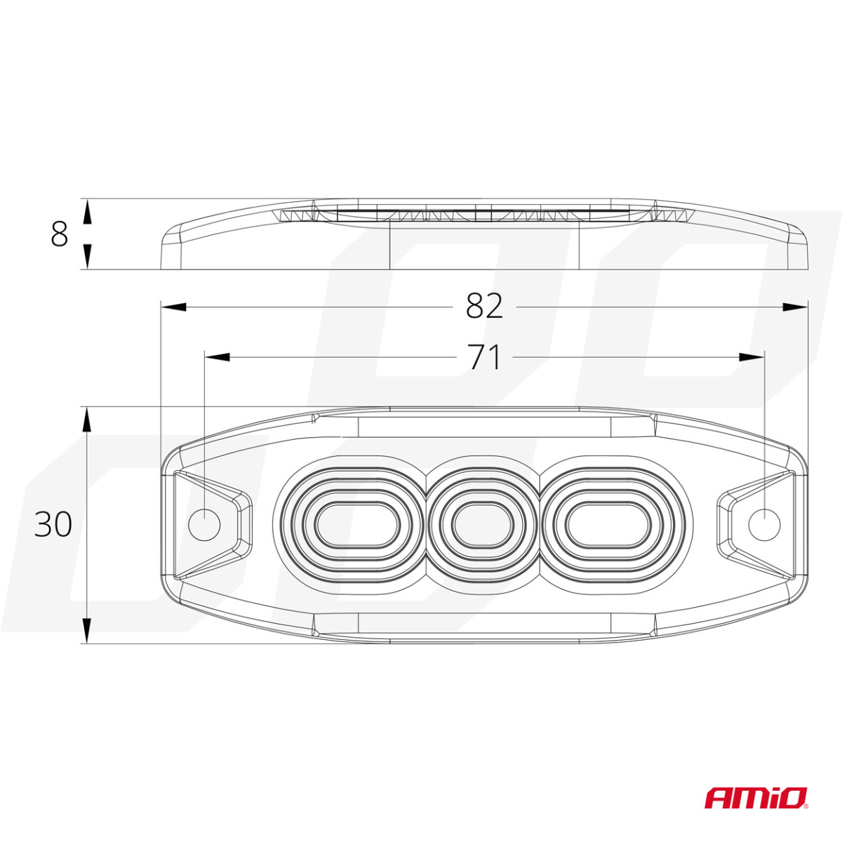 Plakana LED brīdinājuma gaisma Slim Amber 3x3W LED R65 R10 12/24V IP67 AMIO-02297