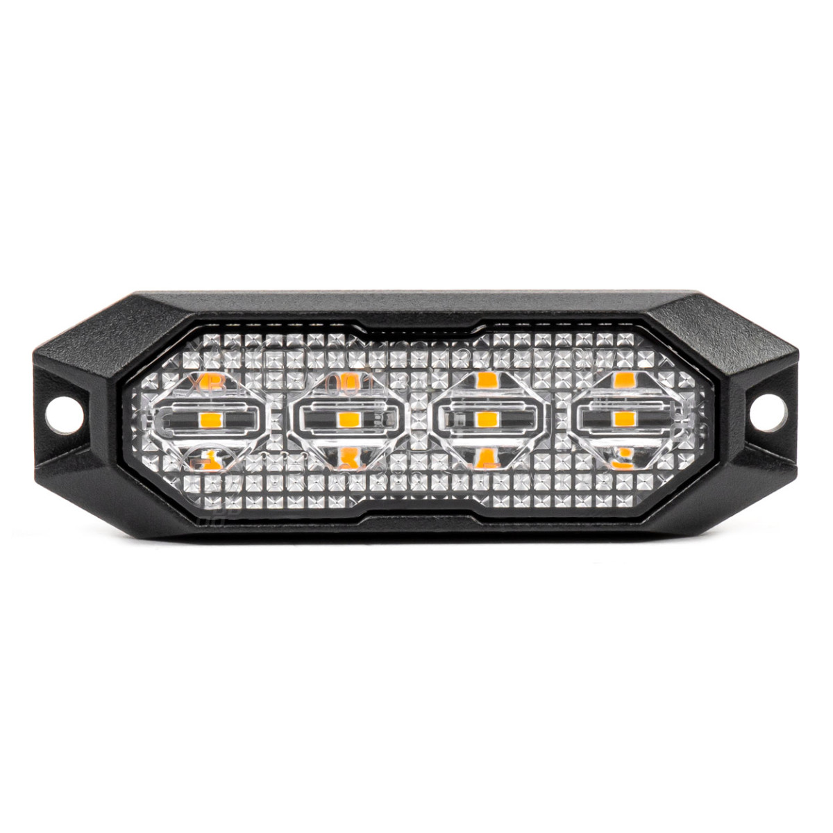 Plakana LED brīdinājuma mirgojoša lampa, oranža, 4x3W, R65 R10, 12V/24V, IP6K9K AMIO-03929