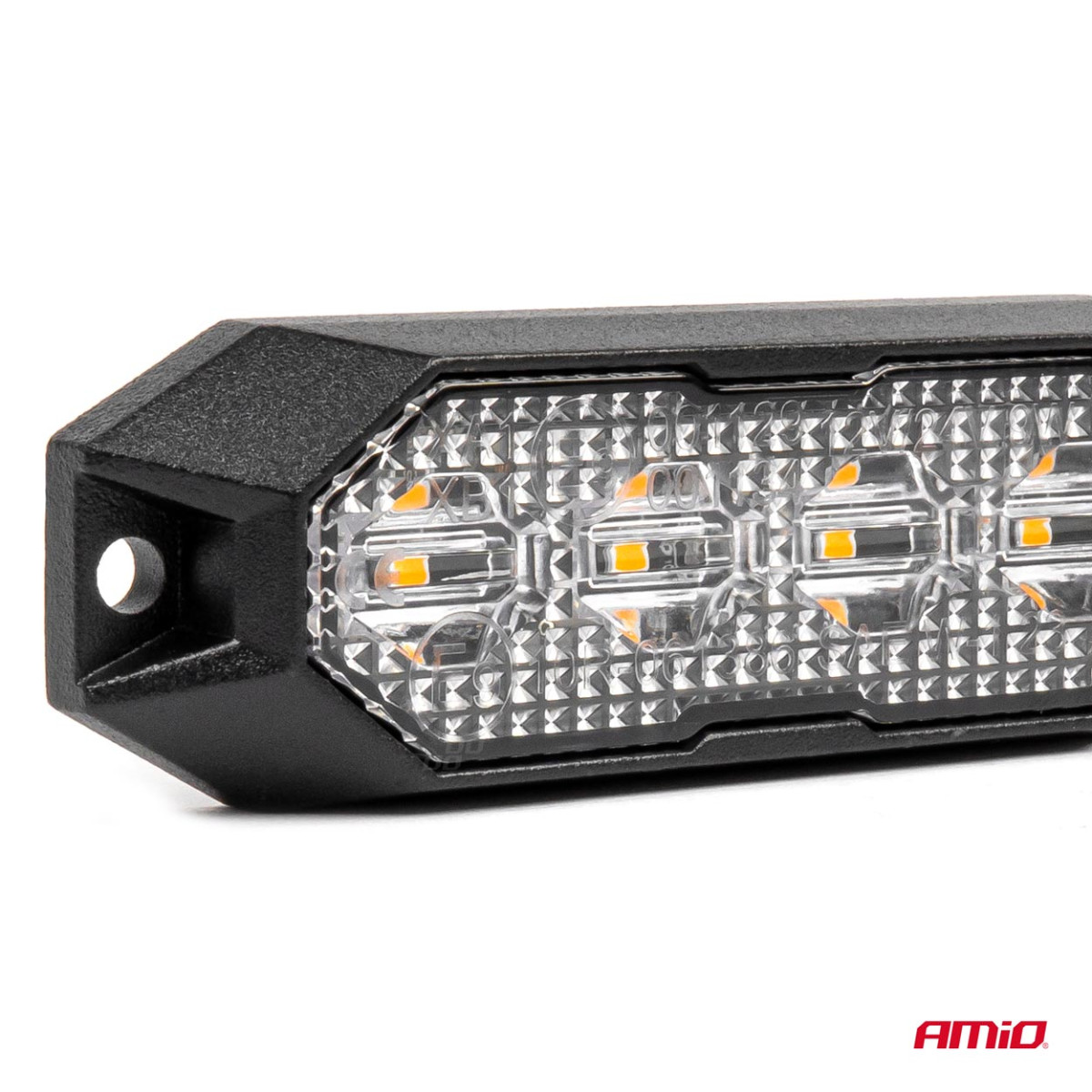 Plakana LED brīdinājuma mirgojoša lampa, oranža, 4x3W, R65 R10, 12V/24V, IP6K9K AMIO-03929