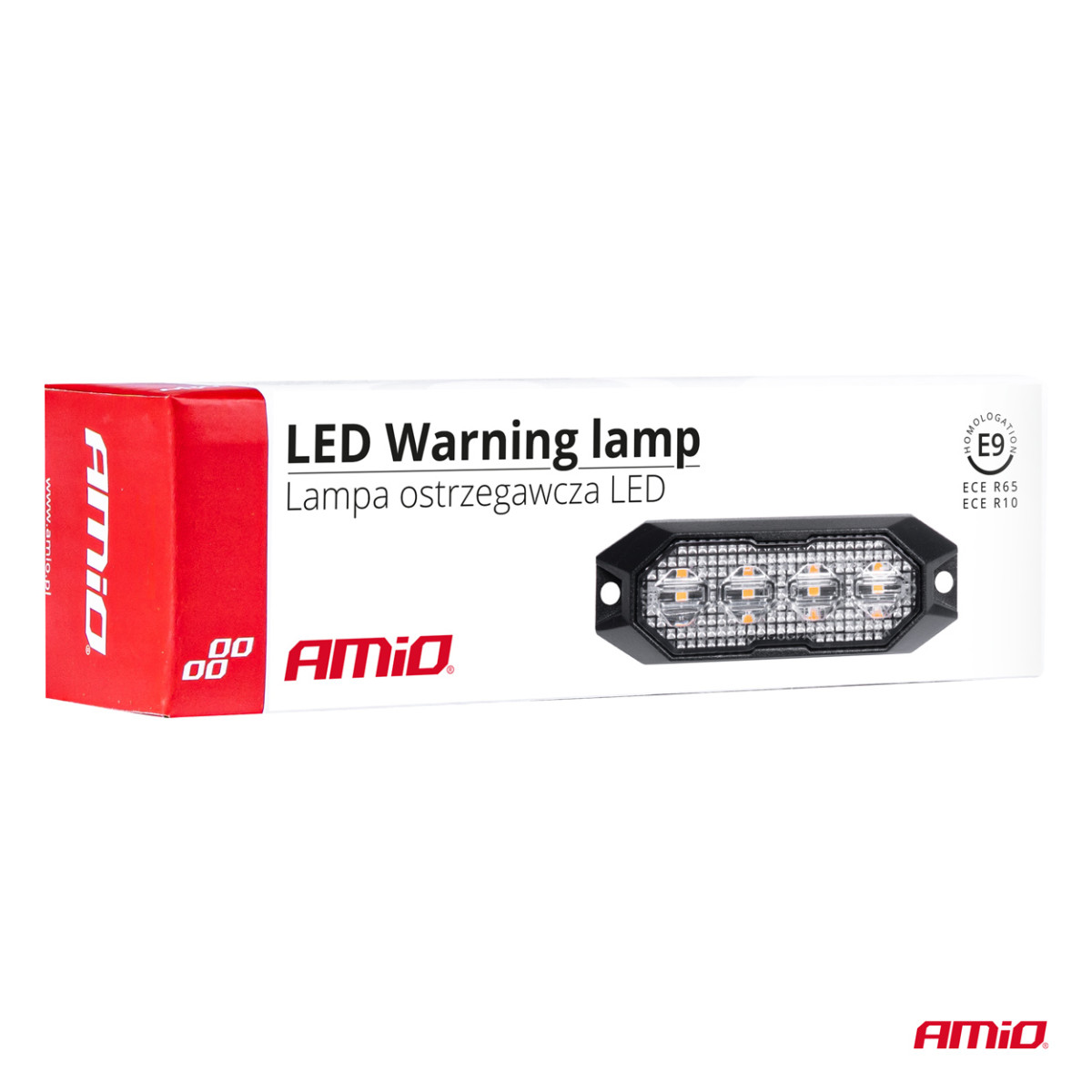 Plakana LED brīdinājuma mirgojoša lampa, oranža, 4x3W, R65 R10, 12V/24V, IP6K9K AMIO-03929