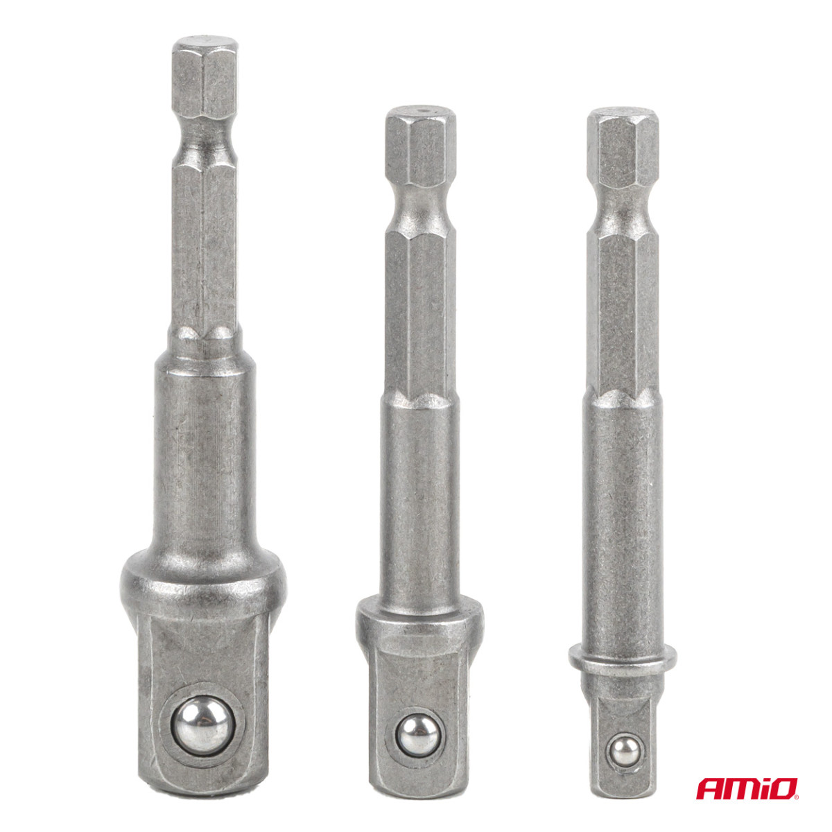 Uzgaļu adapteru komplekts skrūvgriezim, 1/4" HEX, 1/4" / 3/8" / 1/2", 3 gab., AMIO-04933