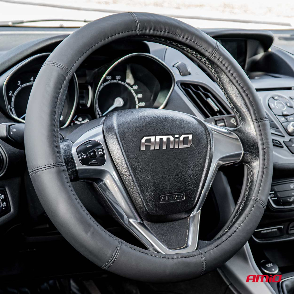 Automašīnas stūres pārvalks 37-39 cm, īsta āda, SWC-48-M