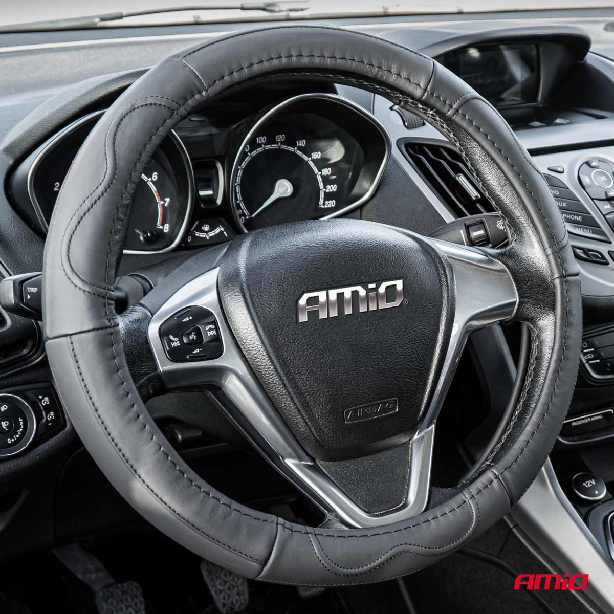 Automašīnas stūres pārvalks 35-37 cm, īsta āda, SWC-49-S