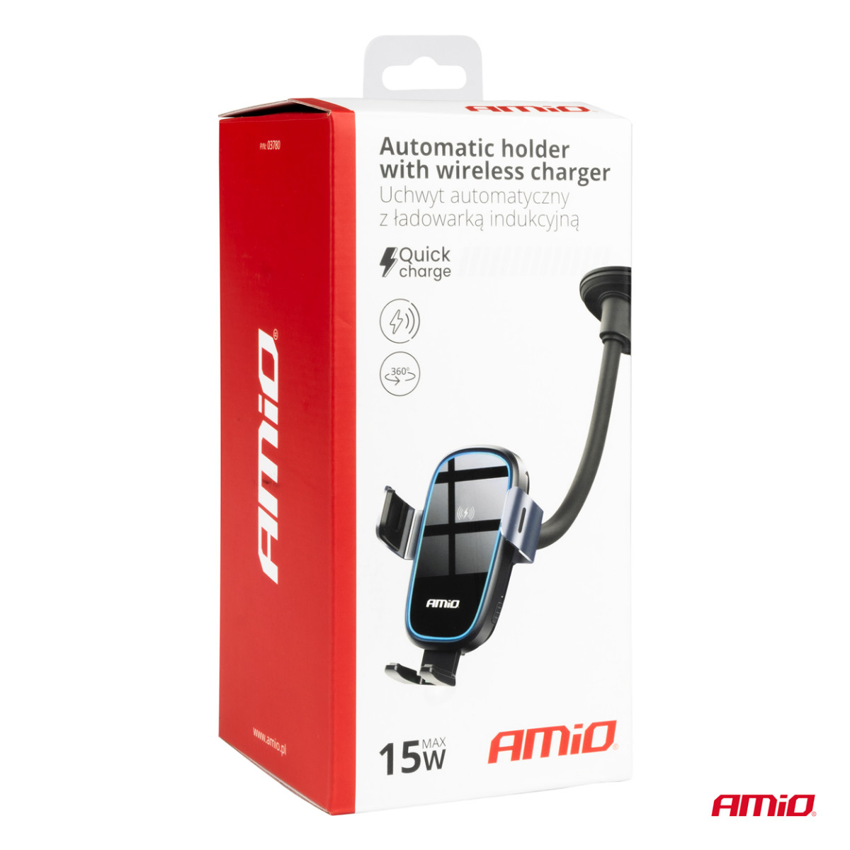 Tālruņa turētājs ar piesūcekni un bezvadu lādētāju 15W AMIO-03780