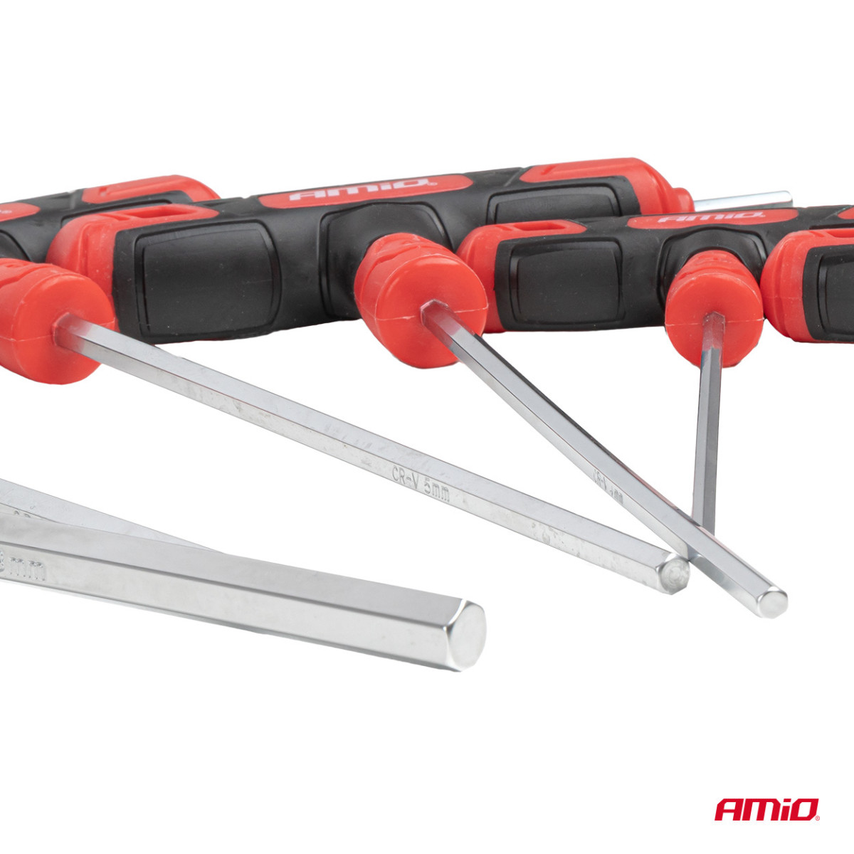 SEŠSTĀSTU (HEX) atslēgu komplekts ar T veida rokturi, 8 gab. AMIO-04826