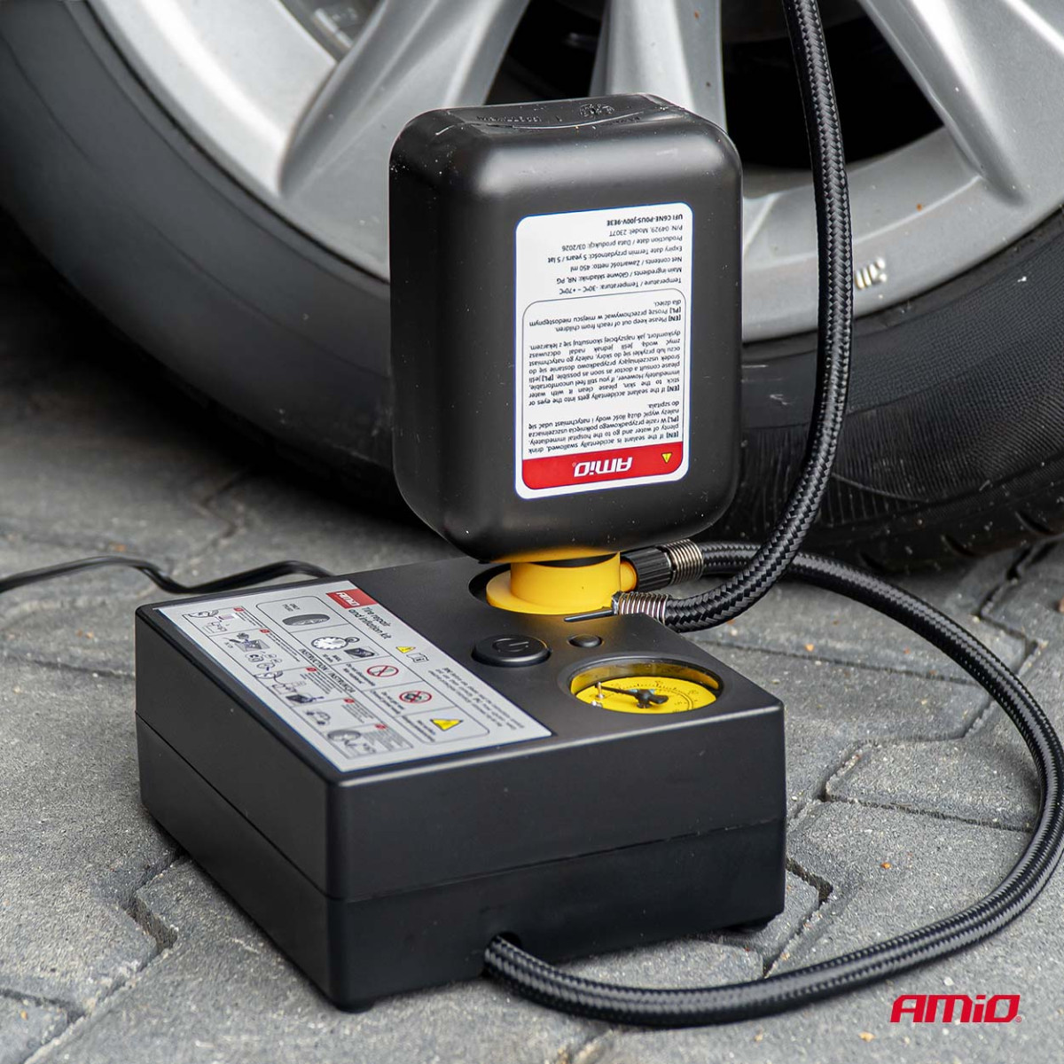 Riepu remonta komplekts ar kompresoru, 12 V, 19 mm, AMIO-04929