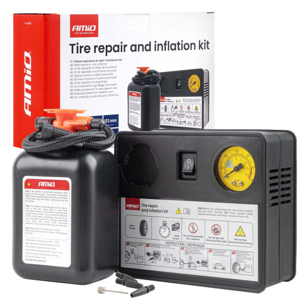 Riepu remonta komplekts ar kompresoru, 12 V, 31 mm, AMIO-04930