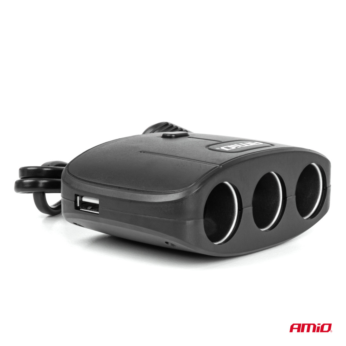 Trīs kontaktligzdu pagarinātājs ar lādētāju un ieslēgšanas/izslēgšanas pogu 2x USB-A 12/24V 100W 70 cm AMIO-04362