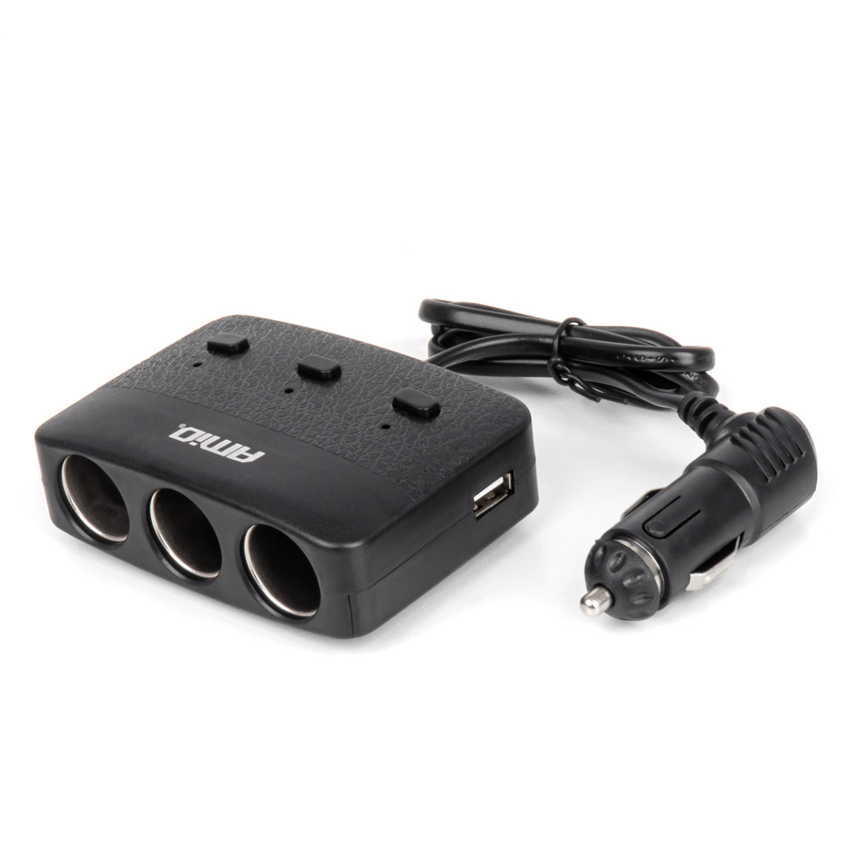 Trīs kontaktligzdu pagarinātājs ar lādētāju, ieslēgšanas/izslēgšanas pogu un LED indikatoru 2x USB-A 12/24V 100W 70 cm AMIO-04363