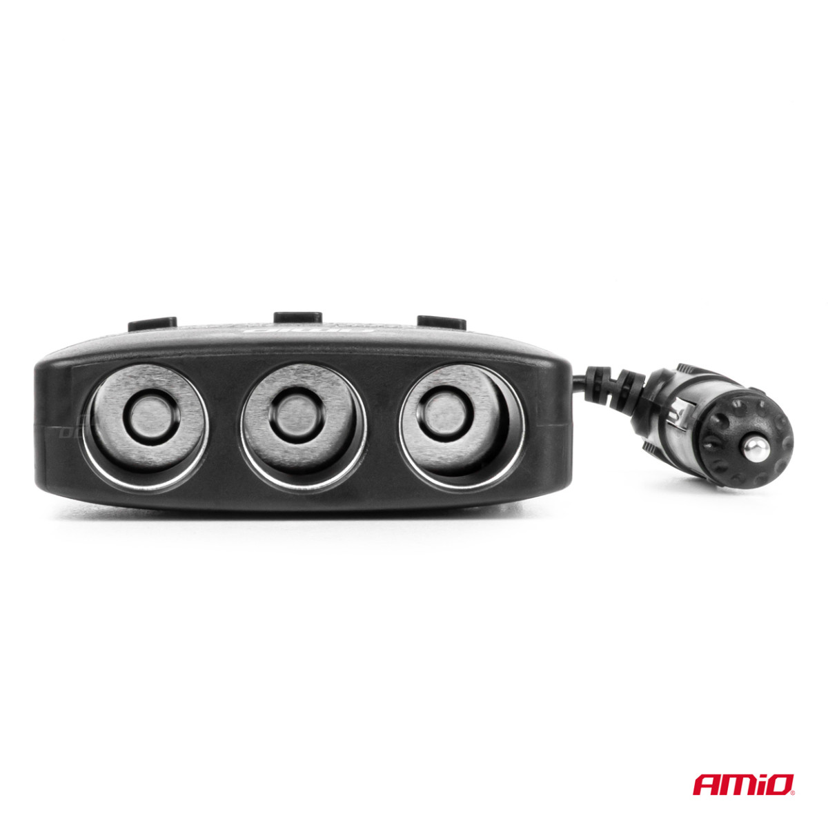 Trīs kontaktligzdu pagarinātājs ar lādētāju, ieslēgšanas/izslēgšanas pogu un LED indikatoru 2x USB-A 12/24V 100W 70 cm AMIO-04363