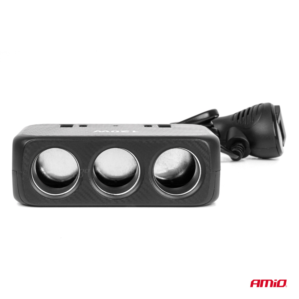 Trīs kontaktligzdu pagarinātājs ar lādētāju un digitālo displeju 2x USB-A + 1x USB-C QC 4.0 12/24V 120W 80 cm AMIO-04366