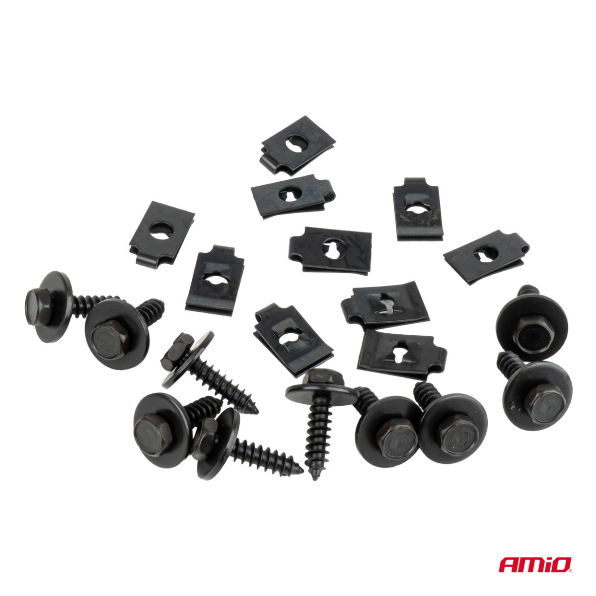 Universāls skrūvju un stiprinājuma klipšu komplekts 18 mm, Ø 5 mm, 10 kompl., AMIO-05028