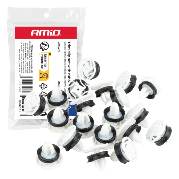 Apdares klipšu komplekts ar gumijas blīvi 20 mm, Ø 9 mm, 20 gab., AMIO-05029
