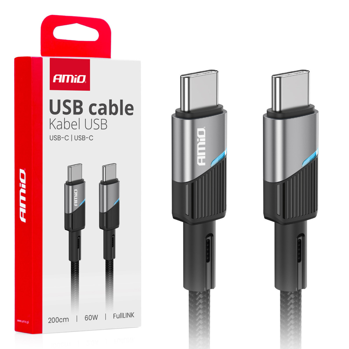 USB-C uz USB-C kabelis 60W 200 cm FullLINK AMIO-03927