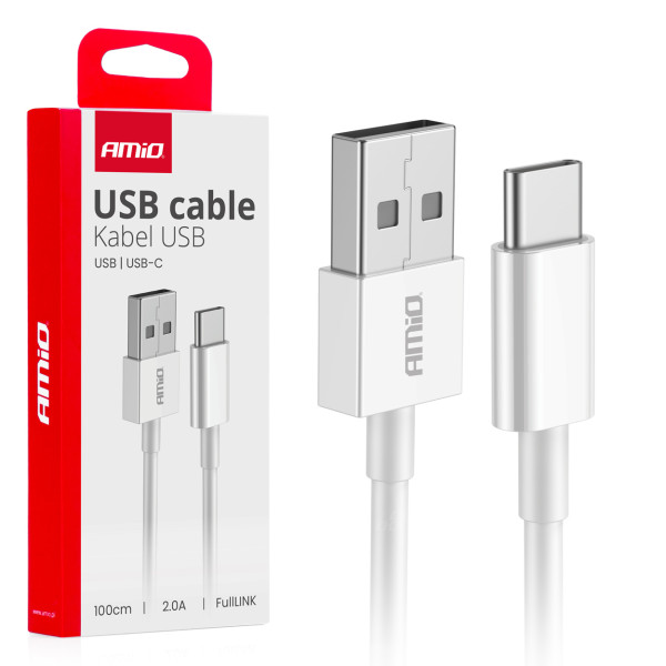 USB–USB-C uzlādes kabelis 2A, 100 cm, FullLINK AMIO-03893