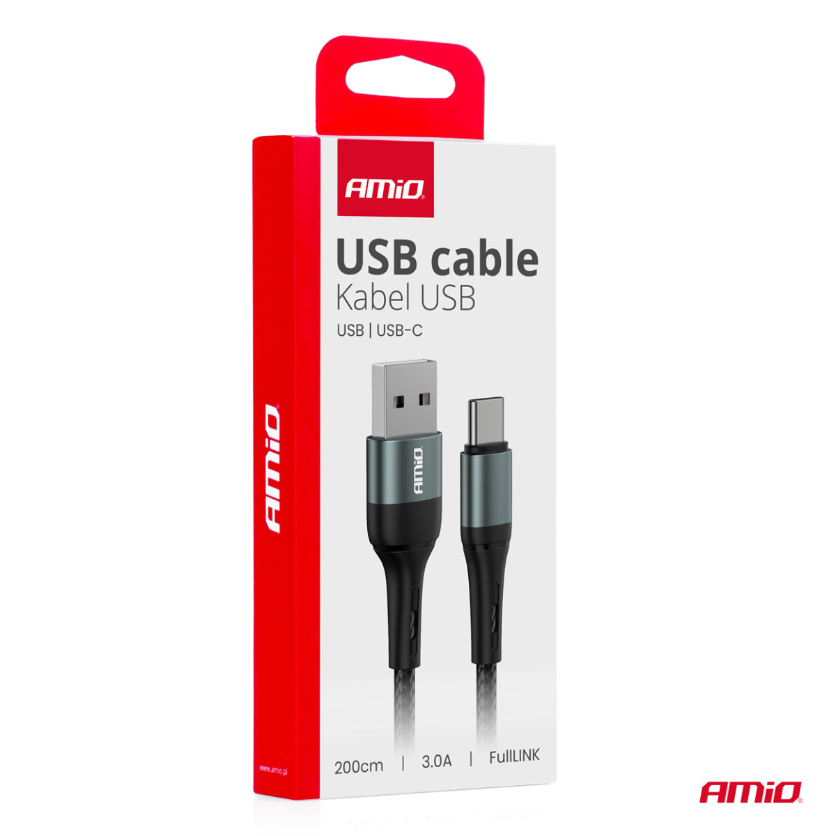 USB-A uz USB-C kabelis 3A 200 cm FullLINK AMIO-03912