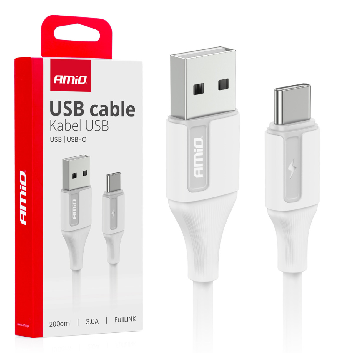 USB-A uz USB-C kabelis 3A 200 cm FullLINK AMIO-03918
