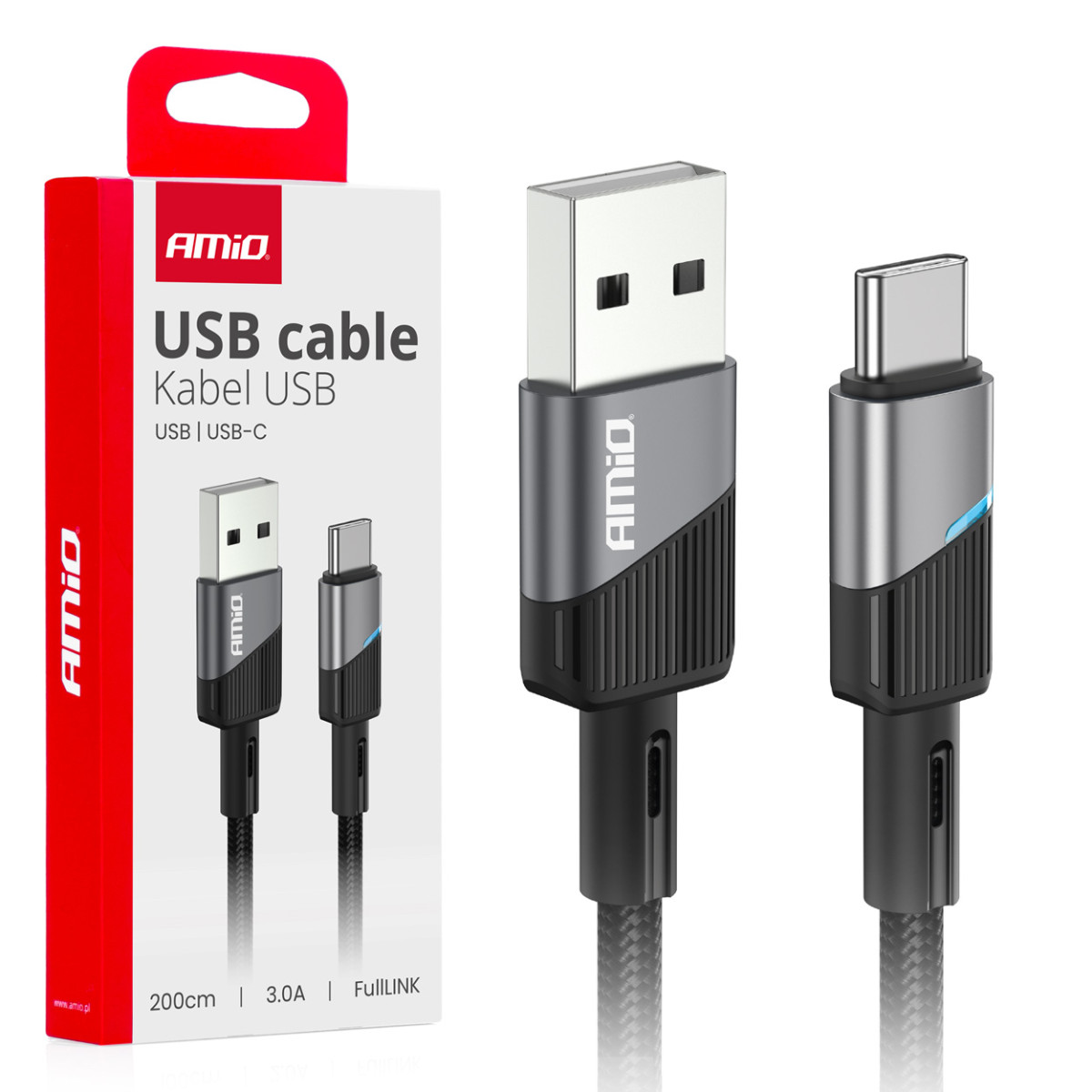 USB uz USB-C kabelis 3A 200 cm FullLINK AMIO-03924