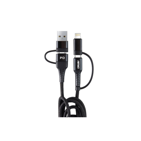 USB-C + Lightning + USB kabelis 1 m barošanas avots 3in1 AMIO UC-15