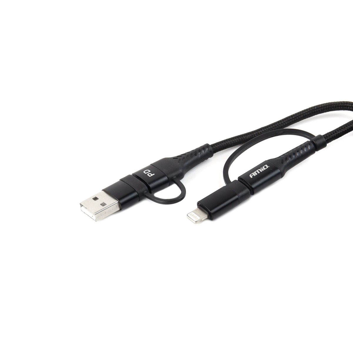 USB-C + Lightning + USB kabelis 1 m barošanas avots 3in1 AMIO UC-15