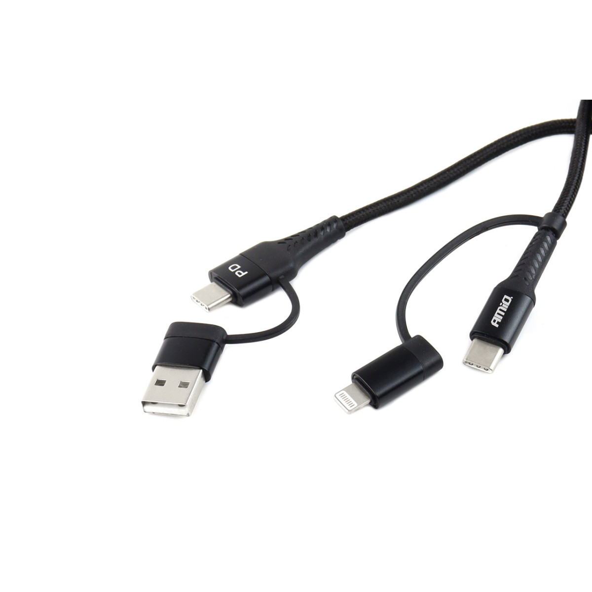 USB-C + Lightning + USB kabelis 1 m barošanas avots 3in1 AMIO UC-15
