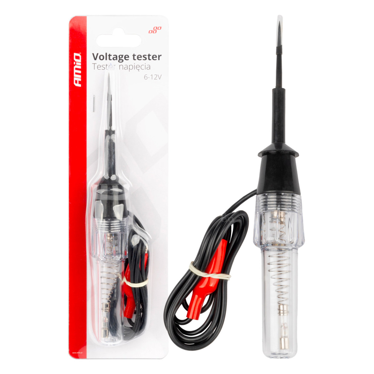 Automašīnas sprieguma testeris 6–12 V ar krokodila klipsi, AMIO-04272