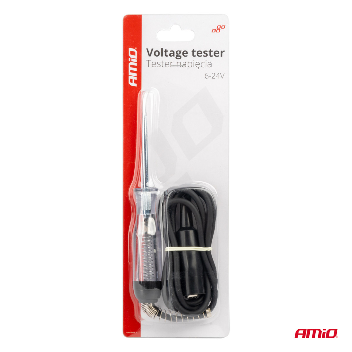 Automobiļa sprieguma testeris 6–24 V ar krokodila klipsi, AMIO-04273