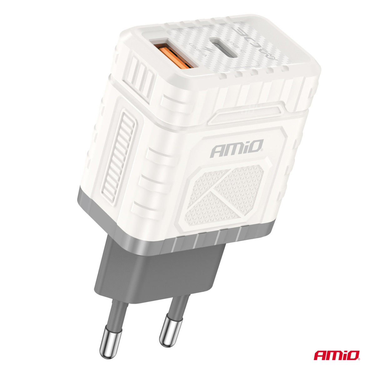 Sienas lādētājs Ātrā uzlāde GaN 30W USB-A + USB-C AMIO-04286