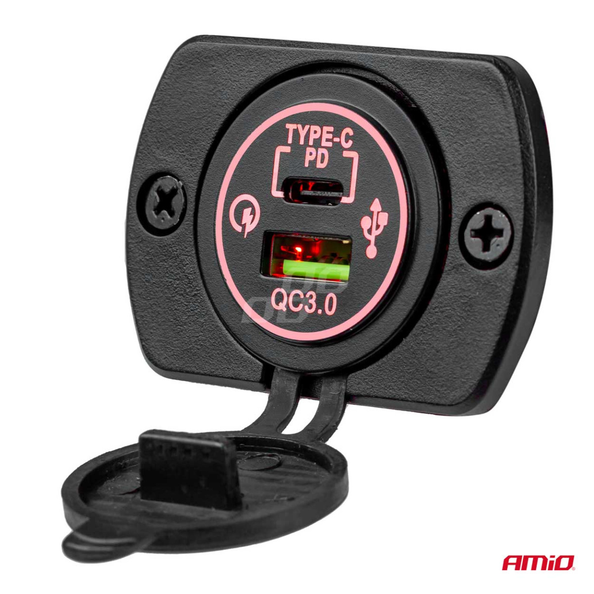 Ūdensizturīgs automašīnas lādētājs USB + USB-C 12/24 V MOD-09, AMIO-02859