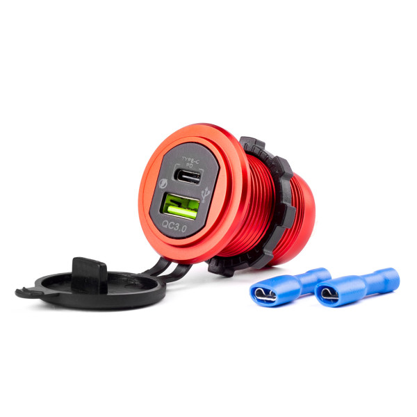 Ūdensizturīgs automašīnas lādētājs USB + USB-C 12/24 V MOD-09, AMIO-02859 Ūdensizturīgs automašīnas lādētājs USB + USB-C 12/24 V MOD-09, AMIO-02859