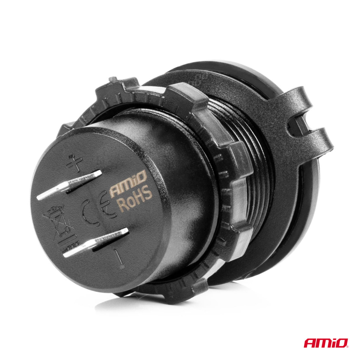 Ūdensizturīgs telefona lādētājs ar zilu LED apgaismojumu, 2xUSB QC3.0 12/24V AMIO-04218