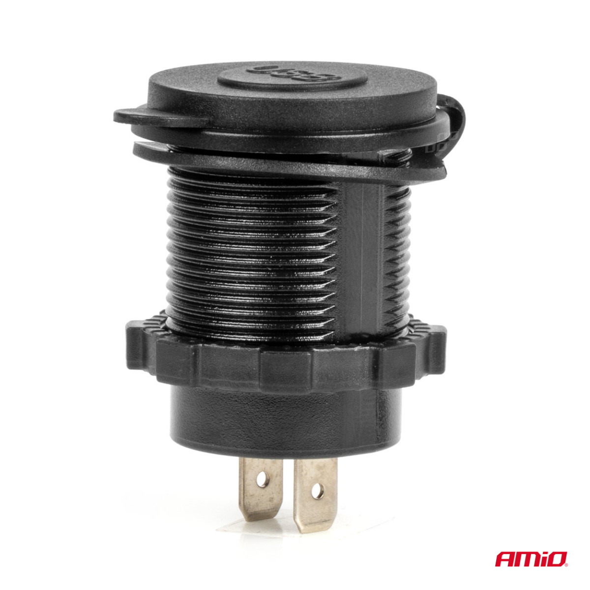 Ūdensizturīgs telefona lādētājs ar zilu LED apgaismojumu, 2xUSB QC3.0 12/24V AMIO-04218