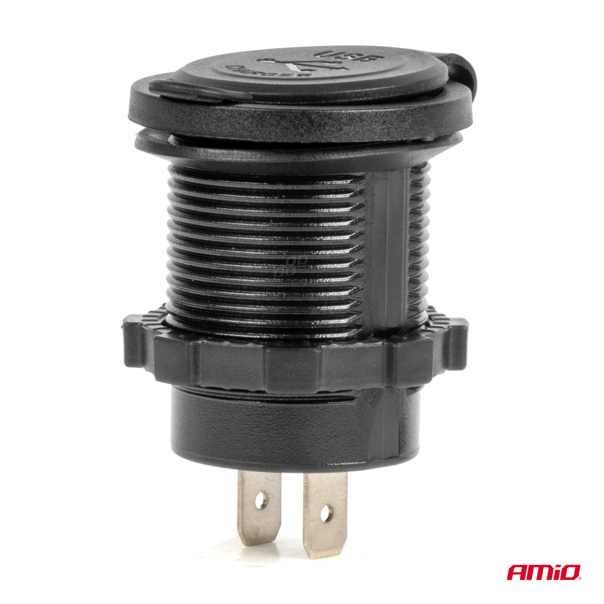 Ūdensizturīgs telefona lādētājs ar zilu LED indikatoru 4.2A, 2xUSB 12/24V AMIO-04217