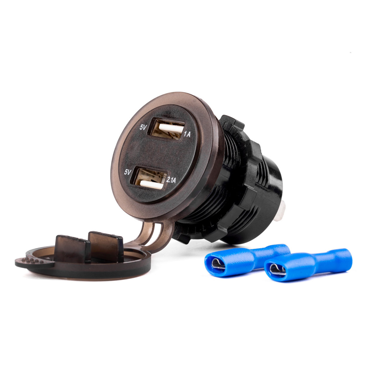 Ūdensizturīgs tālruņa lādētājs ar digitālo voltmetru 2xUSB 12/24V MOD-06