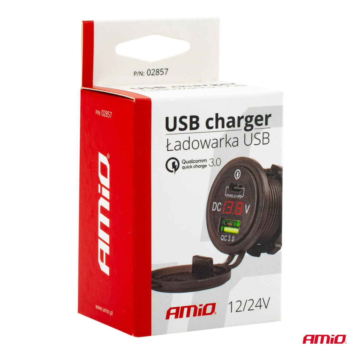 Ūdensizturīgs tālruņa lādētājs ar digitālo voltmetru USB + USB C 12/24V MOD-07