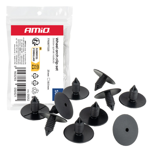 Riteņu arku klipšu komplekts 25 mm, Ø 10,5 mm, 10 gab., AMIO-05052